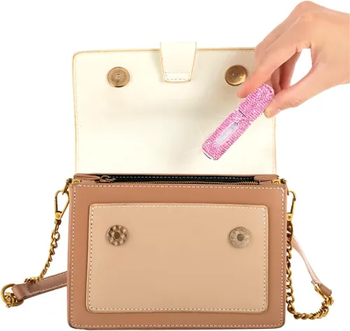 Miniatura 6 de Botella de spray de perfume de 0.2 fl oz con diamantes de imitación rosa, portátil, portátil, para viajes, niebla fina, recargable, mini