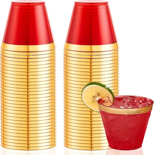 Miniatura 11 de Ciaell 200 PCS Vasos de Plástico Plateados - Vasos de Plástico Resistentes de 9 Oz - Vasos con Borde Plateado - Vasos Transparentes Desechables