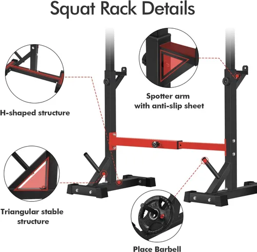 Miniatura 2 de BangTong&Li Soporte para sentadillas, estante para pesas, soporte de prensa de banco, soporte para gimnasio en casa, soporte de peso ajustable