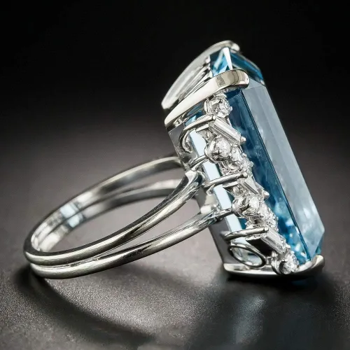 Miniatura 3 de Anillo de joyería de compromiso para mujer, cuadrado de plata 925, topacio azul cielo, tamaño 6 a 10