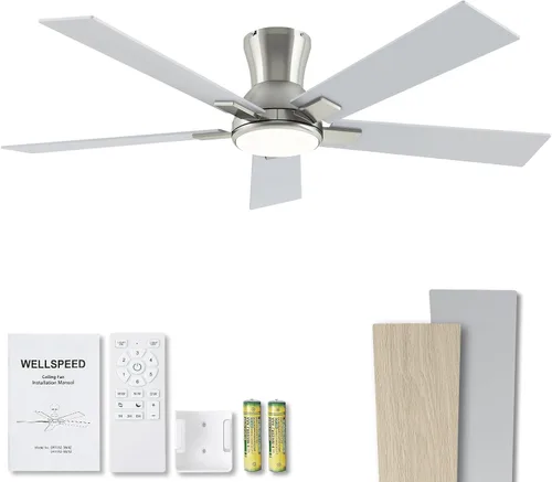 Miniatura 25 de Ventiladores de techo modernos con luces, ventilador de techo negro de 52 pulgadas para exteriores con luz y control remoto, motor CC reversible, 6