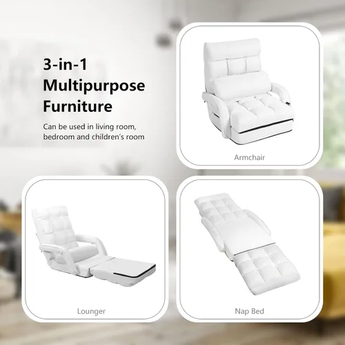 Miniatura 7 de Giantex Chaise Lounge - Sillón plegable multiusos para interiores, 6 posiciones ajustables, reposabrazos integrados, almohada lumbar, asiento