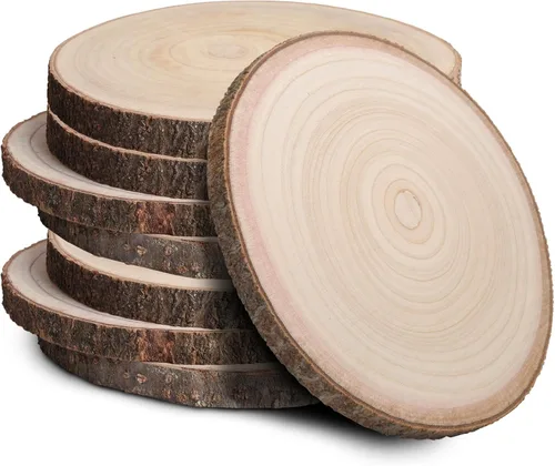 Miniatura 8 de Rebanadas de madera para centros de mesa, 4 piezas, rodajas de madera redondas para manualidades, círculos y losas de madera rústica, discos