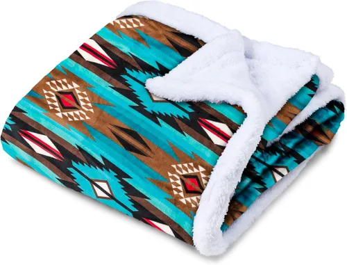 Miniatura 8 de TrailCrest Manta de forro polar sherpa, acogedora manta azteca de felpa para adultos, para hombres y mujeres, reversible con estampados aztecas