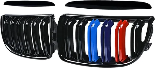 Par de rejillas de riñón delanteras negras brillantes, radiador de color M compatible con BMW E90 E91 323i 325i 328i 335i 328i 335i Pre-LCI 2005-2008