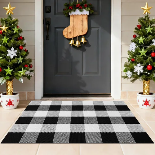 Miniatura 32 de Alfombra Buffalo Plaid Pequeña a Cuadros 2x3 Pies (61x91 cm) Naranja y Negro, Tapete para Puerta Delantera, Navidad Halloween Acción de Gracias