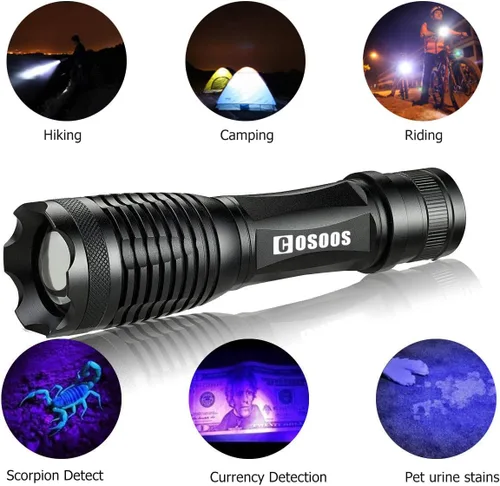Miniatura 5 de COSOOS Linterna UV de luz negra, luz blanca 2 en 1 y luz negra de 395 nm, detector de orina de mascotas para orina de perro/gato, manchas secas