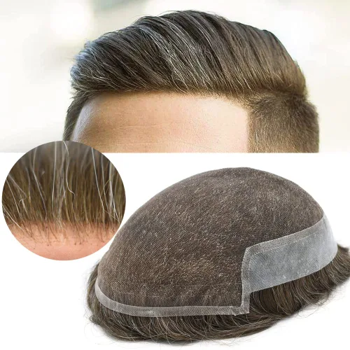 Miniatura 47 de LYRICAL HAIR Sistema de cabello humano con encaje frontal francés para hombres, tupé de piel de polietileno para hombres, línea capilar natural