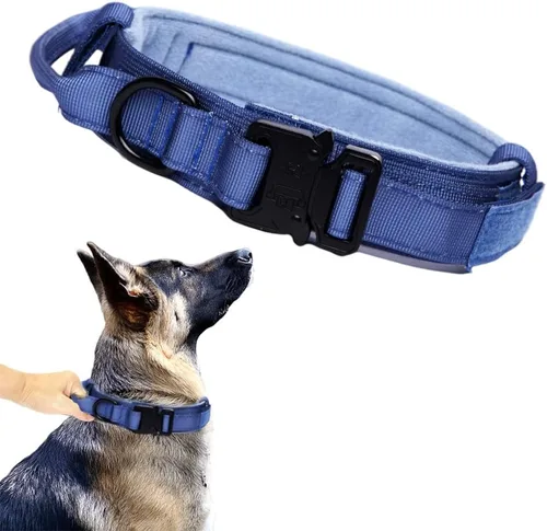 Miniatura 47 de Collar táctico para perro, ajustable, militar, de nailon, con asa de control y hebilla de metal resistente para perros medianos y grandes (negro, S)