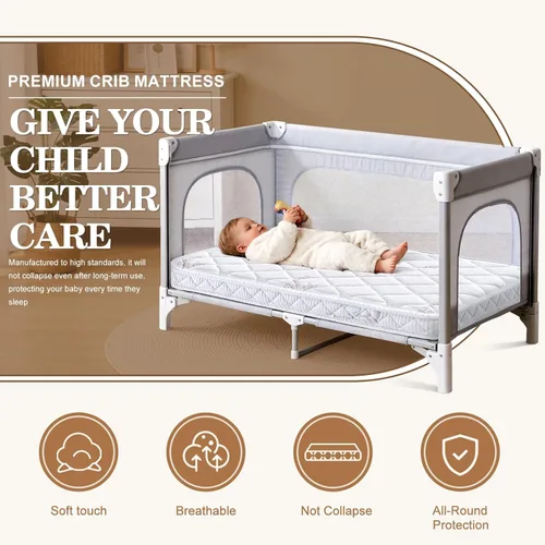 Miniatura 6 de Feisaibaoly Colchón Pack and Play (38 "x26 "x1.5), tela amigable con la piel, suave, transpirable y silencioso, proporciona soporte amigable
