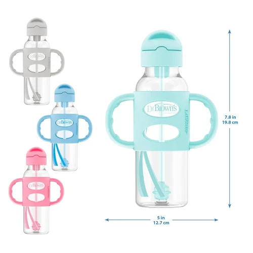 Miniatura 8 de Dr. Brown's Milestones - Vaso entrenador con popote estrecho y asas de silicona 100%, a prueba de derrames, con popote ponderado, 8 onzas/250 mL