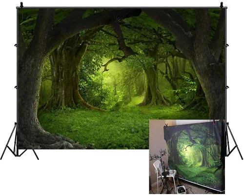 Miniatura 8 de Leowefowa Telón de fondo verde de bosque de selva de 6 x 4 pies para cumpleaños, bosque encantado, pastizales verdes, fondo de fotografía de vinilo