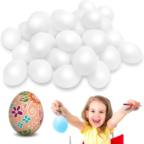 30 huevos falsos blancos de plástico, huevos de Pascua, huevos blancos realistas, huevos falsos para manualidades, pintura, fiesta, decoración del