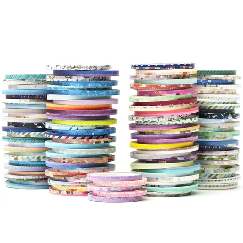 Miniatura 10 de Extra - Juego de cinta Washi extra delgada, patrones aleatorios, 80 rollos + paquete de lámina dorada, cinta decorativa para enmascarar súper