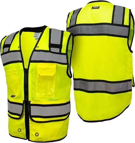 Miniatura 3 de SU350G Surveyors Clase 2 - Chaleco de seguridad con bolsillos para tablet y acolchado para el cuello, cumple con la norma ANSI/ISEA 107-2015, Verde