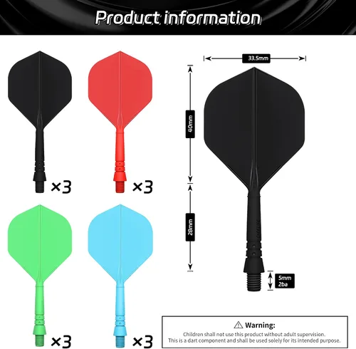 Miniatura 2 de CyeeLife Integrated Dart Shaft and Flights Standard Shape,Black/Red/Blue/Green,4 Set (12pcs)