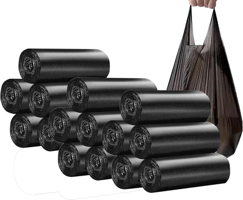 Miniatura 10 de Bolsas de basura negras de 4 galones para baño, 5 rollos/100 unidades, asas pequeñas, bolsas de basura para oficina, papelera de baño, bolsas
