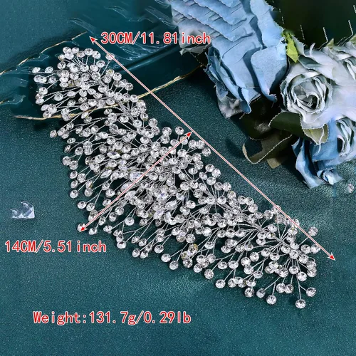 Miniatura 6 de ULAPAN HP376 - Diadema de boda con diamantes de imitación de plata para mujer, hecha a mano, accesorios para el cabello