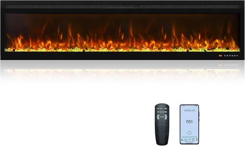 Linear Smart WiFi Chimenea eléctrica de 72 pulgadas, aplicación y pantalla táctil y control remoto, 169 combinaciones de colores de llama realistas,