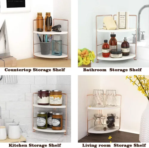 Miniatura 7 de Organizador de encimera de baño de 2 niveles, bandeja de tocador para cosméticos y maquillaje, estante de especias de cocina, estante de pie, Oro