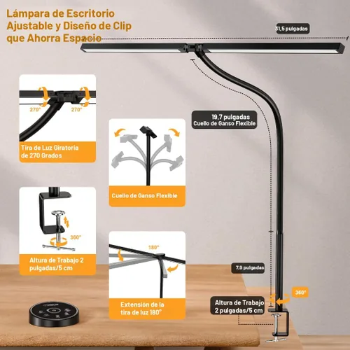 Miniatura 5 de Pzloz Lámpara de escritorio LED para oficina en casa - Lámpara de arquitecto para cuidar los ojos con abrazadera, luz inteligente de trabajo
