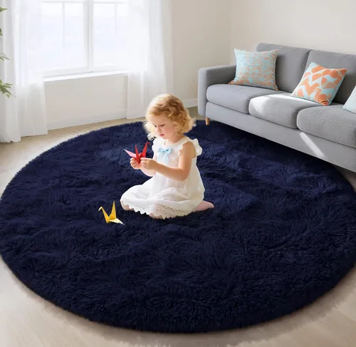 Miniatura 105 de EVOIONOS - Alfombra redonda gris para dormitorio, 5x5 pies; alfombras circulares suaves y esponjosas para sala de estar, alfombras de felpa peludas