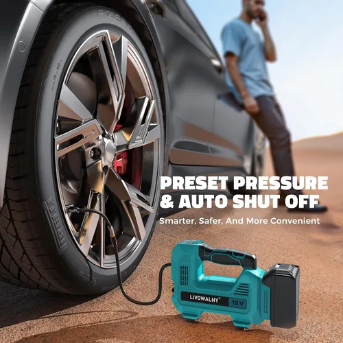 Miniatura 5 de Inflador de neumáticos inalámbrico, compresor de aire portátil, bomba de aire de neumáticos compatible con batería Makita de 18 V, bomba automática