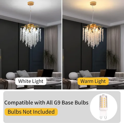 Miniatura 7 de Candelabro de Cristal Rama de Árbol Dorado Gota de Lluvia Redonda Lámpara Colgante con Borla Luminaria de Techo Colgante para Dormitorio Sala