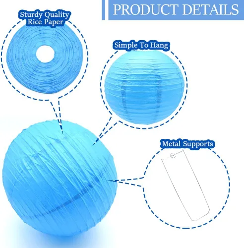 Miniatura 3 de 6 faroles de papel de 12 pulgadas, color azul cielo, chinos, japoneses, redondos, para decoración de Halloween, bodas, cumpleaños, faroles de papel