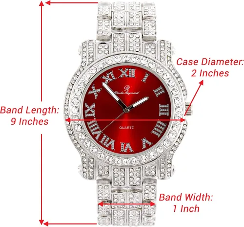 Miniatura 94 de Charles Raymond Bling-ed Out Ultimate Hip Hop Royalty Reloj para hombre con número romano de fácil lectura o indicadores de tiempo de diamantes