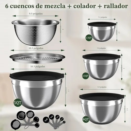 Miniatura 8 de Nicdiet Juego de tazones para mezclar con tapas, 16 cuencos de acero inoxidable, cuencos de almacenamiento anidables para cocina con tazón