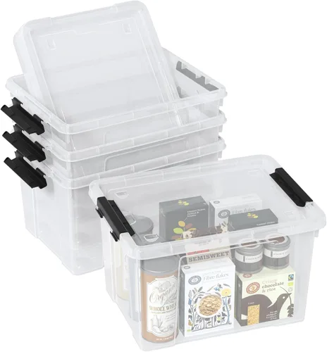 Miniatura 7 de Paquete de 4 contenedores de almacenamiento de plástico con tapa, bolsa apilable con pestillo, 35 cuartos de galón, transparente