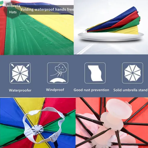 Miniatura 4 de Paquete de 3 sombreros de paraguas para adultos, 26 pulgadas de diámetro, arco iris, sombrero de paraguas deportivo para mujeres y hombres
