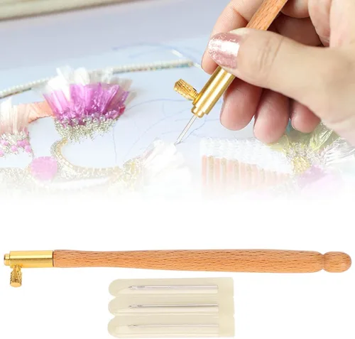 Miniatura 9 de Ganchos de madera francesa, aguja de bordado francés de ganchillo, mango con 3 agujas, juego de herramientas francesas antibordadas para bordar