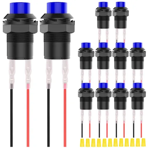 Miniatura 9 de 12 piezas de interruptor de botón de presión mini redondo negro de 12 mm con bloqueo automático AC 250 V 1.5 A 125 V 3 A encendido/apagado 2 pines