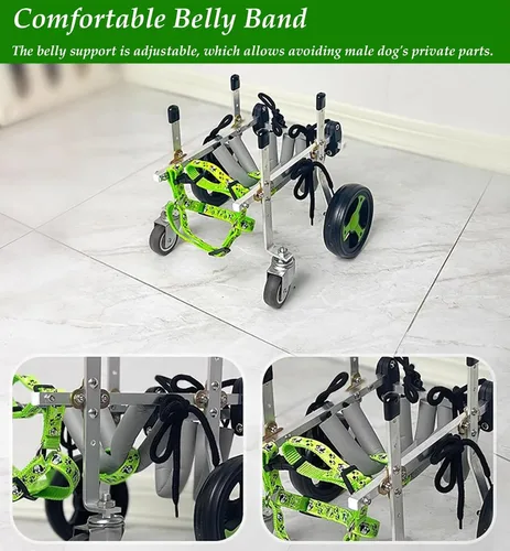 Miniatura 5 de Silla de ruedas para perro, carrito para mascotas de soporte completo con cuatro ruedas, carrito ligero para perros para patas delanteras/traseras
