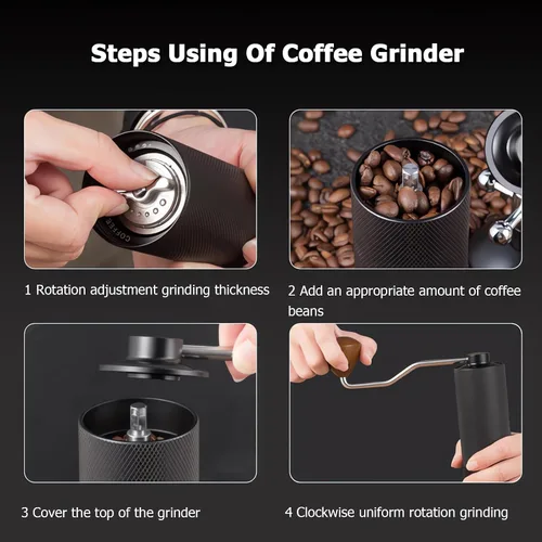 Miniatura 4 de Molinillo de café manual con sistema de doble rodamiento, molinillo de café manual de capacidad de 0.88 oz, molinillo de café manual de acero