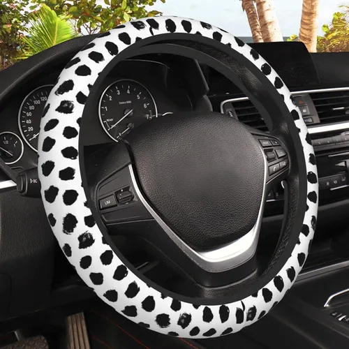 Funda de volante con puntos negros abstractos, protector elástico antideslizante para volante, decoración interior de automóvil para mujeres y