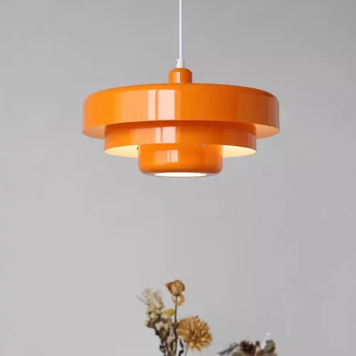 Miniatura 3 de Lámpara colgante de mediados de siglo, 1 luz naranja, lámpara colgante de techo de 3 capas, diseño de pantalla de metal vintage para mesa