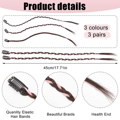 Miniatura 4 de NICENEEDED 6 extensiones de cabello trenzado con clip, 18 pulgadas, trenzas laterales frontales, extensiones de cabello largo, cabello sintético