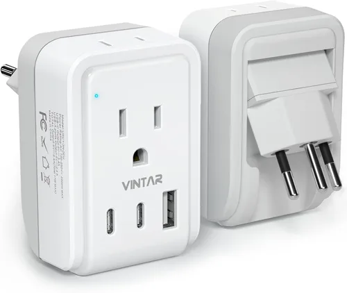 Miniatura 14 de VINTAR - Paquete de 1 adaptador de enchufe de viaje europeo, enchufe de alimentación internacional plegable con 2 salidas de CA, 3 puertos USB