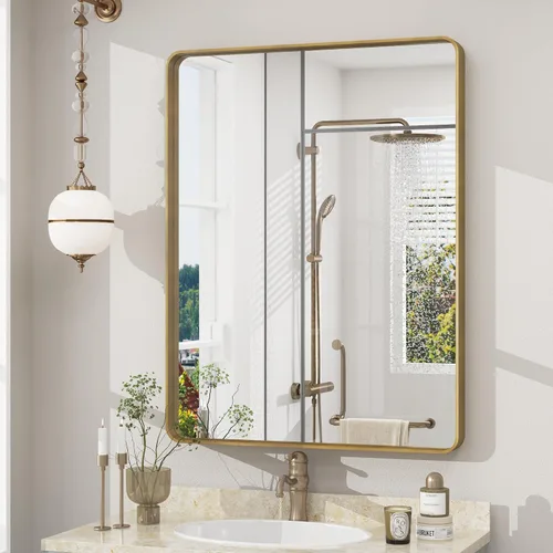 Miniatura 142 de Paquete de 2 espejos de baño con marco de metal negro de 22 x 30 pulgadas, espejo rectangular redondeado negro mate, antioxidante, se cuelga