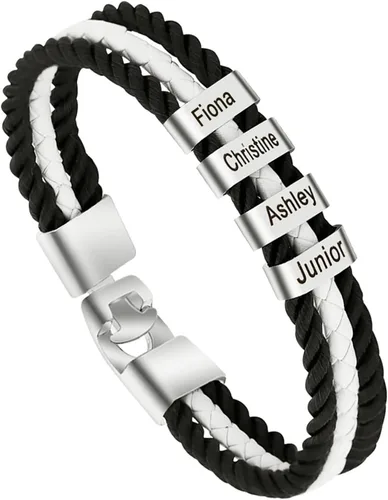 Miniatura 15 de Pulseras de cuero personalizadas para hombre con 1-6 nombres, pulsera trenzada personalizada con cuentas para papá, marido, día del padre, San