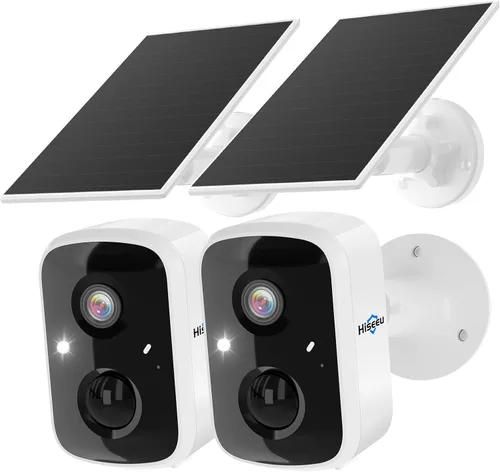 Hiseeu Cámaras de seguridad solar inalámbricas para exteriores, paquete de 2, cámaras wifi de 3K 4MP alimentadas por batería para vigilancia del