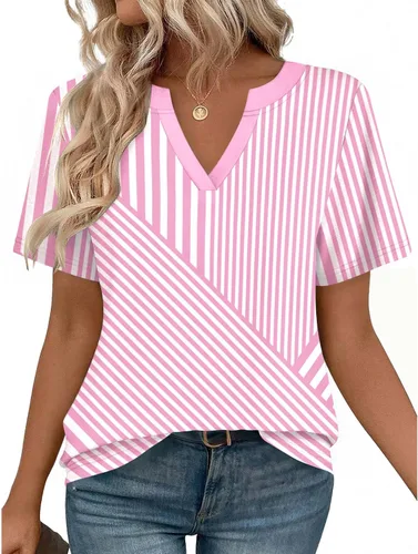 Miniatura 16 de Zeagoo Camisetas de manga corta con cuello en V para mujer, bonitas, elegantes, casuales, para negocios, trabajo, blusa