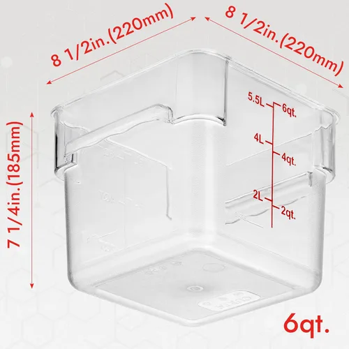 Miniatura 7 de CURTA Paquete de 4 recipientes de almacenamiento de alimentos con tapa roja - Grado comercial NSF en 5.7 L - Cuadrado, transparente, policarbonato