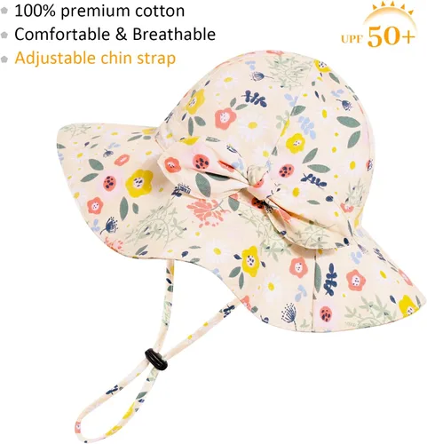 Miniatura 96 de Sombrero de sol para bebé niña con UPF 50+ sombrero de playa ajustable para exteriores con ala ancha