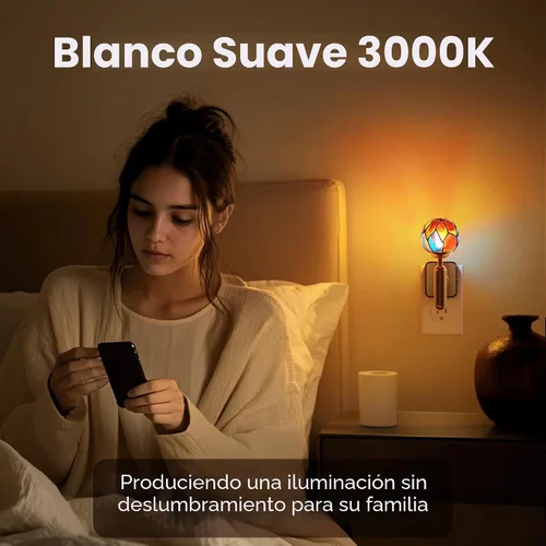 Miniatura 2 de L LOHAS LED Luz Nocturna con Atenuación Sin Escalones del 0-100%, Luz Nocturna de Vidrio Manchado Enchufable con Sensor de Anochecer a Amanecer, Luz