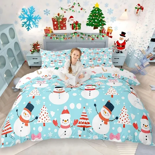 Miniatura 10 de Erosebridal Juego de funda de edredón de flores de pascua, diseño de árbol de Navidad verde, tamaño individual, colorido con luces de Navidad, juego