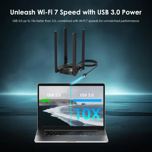 Miniatura 5 de Adaptador WiFi USB para PC de escritorio, WAVLINK Tri-Band BE6500 WiFi 7 adaptador con antenas de alta ganancia de 2.4 GHz/5 GHz/6 GHz, WPA3, MLO